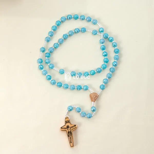 Chuỗi Mân Côi Hạt Hoa AVE MARIA – Thánh Giá Gỗ Khắc INRI (5 Màu)