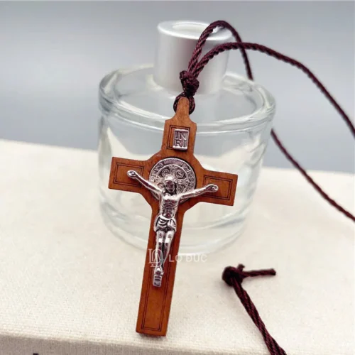 Thánh Giá Gỗ – Mề Đay Trừ Tà Benedicto – Dây Dù Nâu/Đen