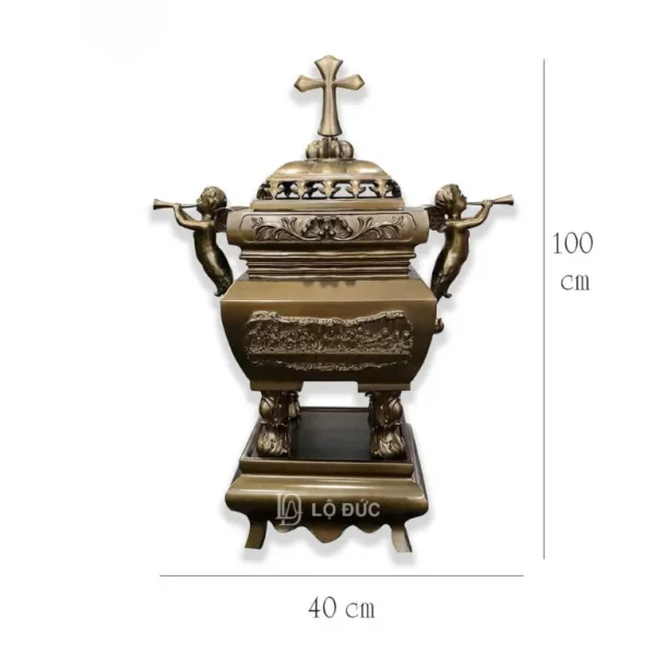 Lư Hương Công Giáo Đại Đồng – Chạm Khắc Thiên Thần, Thánh Giá (100cm)