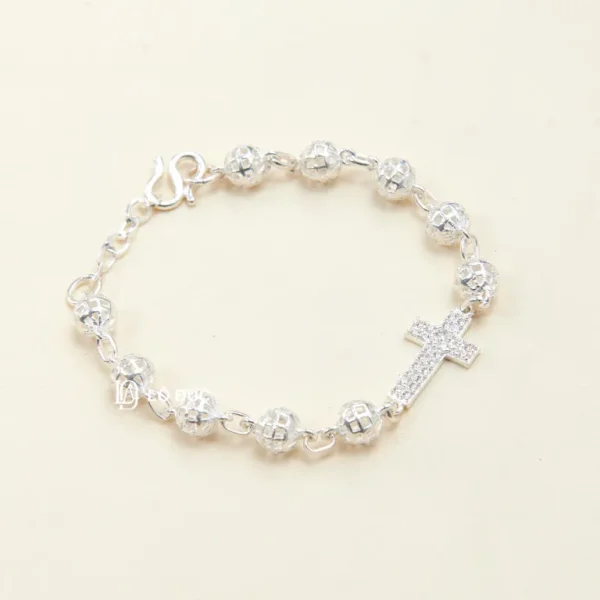 Vòng Tay Bạc Ý Hạt Bi – Charm Thánh Giá Đính Đá -  2 Kiểu Hạt Bi Đẹp