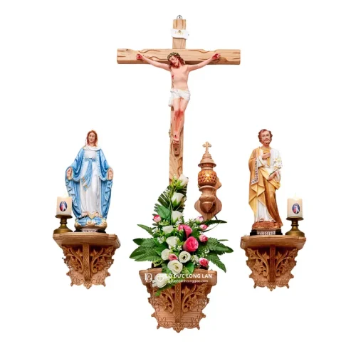 Bộ Bàn Thờ Kệ Sồi Hoa Văn – Chạm Khắc Phù Điêu Tinh Xảo | 30cm, 40cm, 50cm