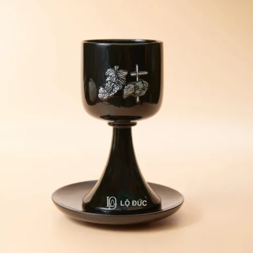 Bộ Chén Lễ & Đĩa Thánh Cẩn Ốc Xà Cừ – Sơn Mài Khảm Ngọc Trai #Gỗ-Đen