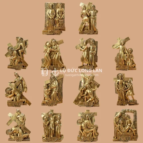 Bộ Tượng Đàng Thánh Giá Màu Xi Đồng – 14 Chặng Chúa Giêsu Vác Thánh Giá, 25x35cm