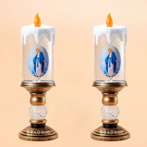 (Cây) Nến Nước Điện Thủy Tinh – Đèn Led 7 Màu Kim Tuyến Xoay Vòng Lung Linh