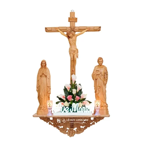 Bộ Bàn Thờ Kệ Sồi Đế Nho & Tượng Pơmu – 50cm, 60cm, 70cm