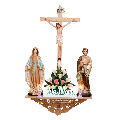 Bộ Bàn Thờ Kệ Sồi Đế Nho & Tượng Composite – 50cm, 60cm, 70cm