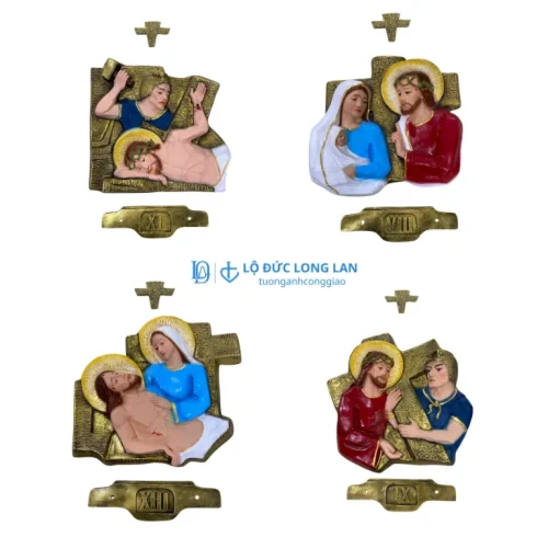 Bộ Tượng Chặng Đàng Thánh Giá – 14 Chặng Công Giáo Sơn Đồng Có Màu (40x60cm)