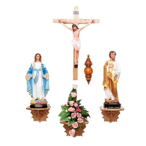 Bộ Bàn Thờ Kệ Sồi Hoa Văn – Chạm Khắc Phù Điêu Tinh Xảo | 60cm, 70cm