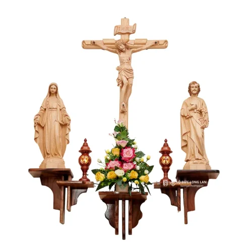 Bộ Bàn Thờ Kệ Sole Gỗ Metây & Tượng Pơmu – 40cm
