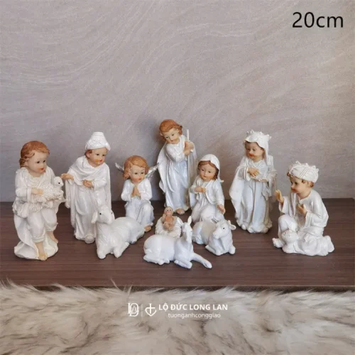 Bộ Tượng Giáng Sinh Chibi Resin 20cm – Set 11 Tượng Trang Trí Hang Đá Noel