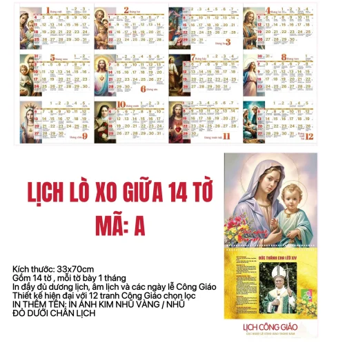 Lịch 2026 Lò Xo Giữa #14 Tờ – Quà Tặng Công Giáo