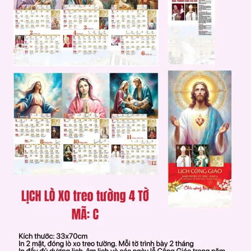 Lịch 2026 Lò Xo Treo Tường #4 Tờ – Quà Tặng Công Giáo