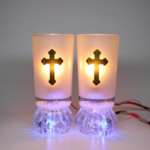 (Cặp) Đèn Thờ Điện Bằng Thủy Tinh – Đèn Ly Mẫu #K4