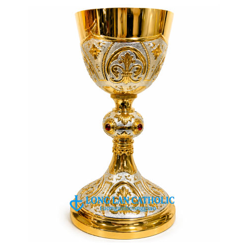 Chén Lễ Họa Tiết Hoa Huệ Cao Cấp – Mạ Vàng Phối Nền Bạc Nhám & Đính Ruby - Mã # ML 11