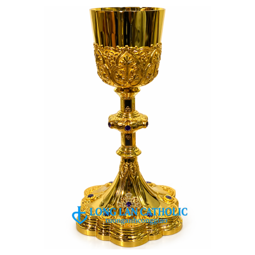 Chén Lễ Cao Cấp Mạ Vàng – Đính Đá Tím Huyền Nhiệm & Chạm Nổi Thập Tự Giá - Mã # ML 13