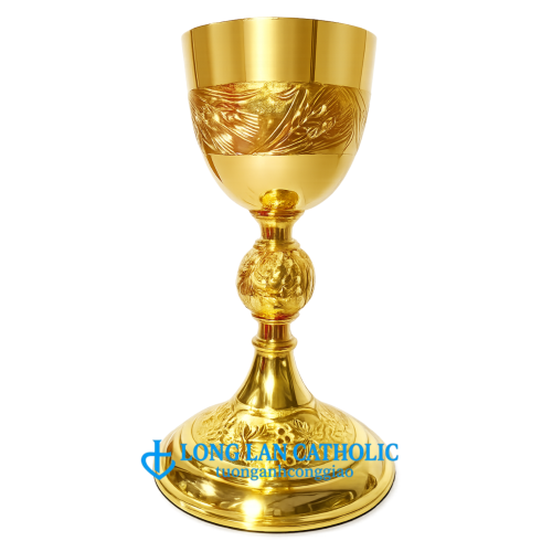 Chén Lễ Chạm Khắc Biểu Tượng Bông Lúa & Chùm Nho Cao Cấp Mạ Vàng - Mã # ML 17