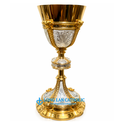 Chén Lễ Cao Cấp Phối Màu Vàng Bạc – Chạm Khổi Hình Tượng Thánh & Hoa Văn Bông Lúa - Mã # ML 02