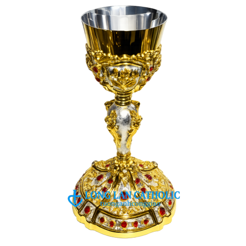 Chén Lễ Cao Cấp Đính Đá Ruby – Thiết Kế Phù Điêu Khiên Bạc & Hoa Văn Mạ Vàng Sang Trọng - Mã # ML 06