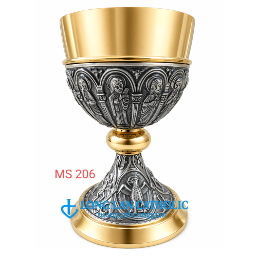 Chén Lễ Phù Điêu 12 Thánh Tông Đồ Mạ Vàng Phối Bạc Cao Cấp - Mã # MS 206