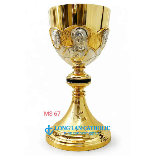 Chén Lễ Chạm Nổi Chân Dung Chúa & Các Thánh - Mạ Vàng Phối Bạc Cao Cấp - Mã # MS 67