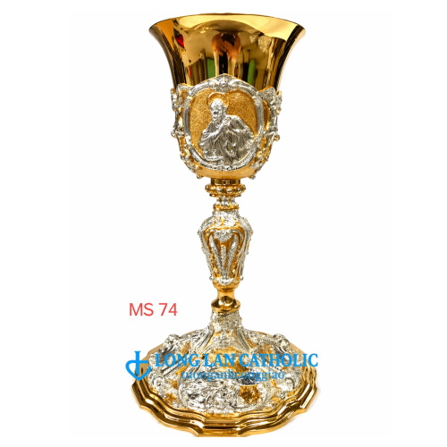 Chén Lễ Chạm Nổi Phù Điêu Thánh Tượng Mạ Vàng Phối Bạc Cao Cấp - Mã # MS 74