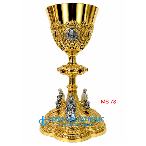 Chén Lễ Điêu Khắc Đính Đá Ruby – Mạ Vàng Phối Tượng Bạc Cao Cấp - Mã # MS 78