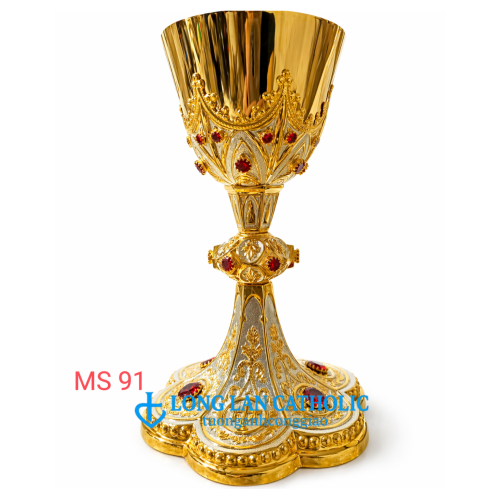 Chén Lễ Vương Miện Gothic Mạ Vàng Phối Bạc Đính Đá Ruby Cao Cấp - Mã # MS 91