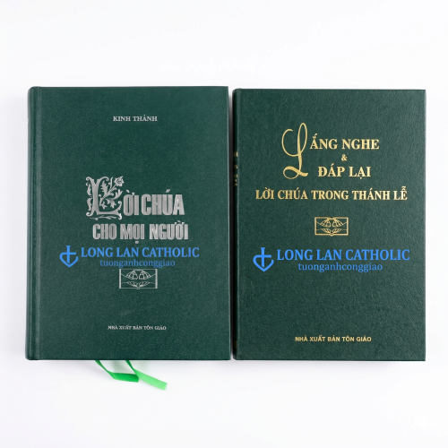Bộ Sách Kinh Thánh Trọn Bộ & Lời Chúa Trong Thánh Lễ - Mẫu Bìa Da Xanh Cao Cấp