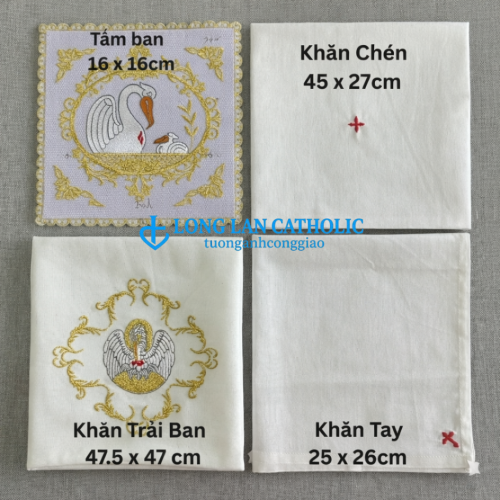 Bộ Khăn Thánh Hình Hạc Công Giáo – Khăn Ban Cao Cấp - Bộ Khăn Phụng Vụ Đầy Đủ