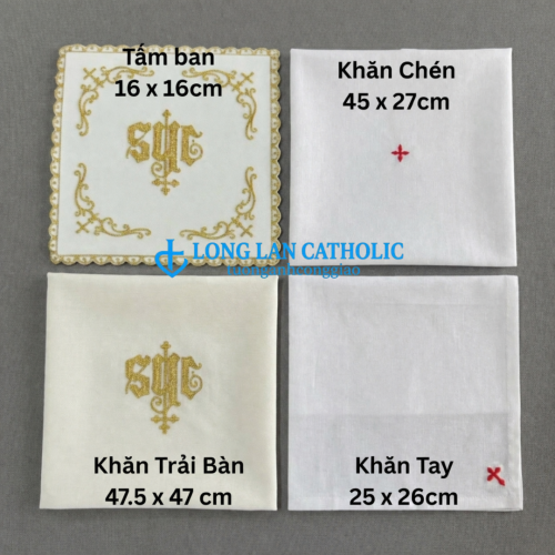 Bộ Khăn Thánh JHS Vàng Công Giáo - Mẫu Khung Vuông – Khăn Ban Cao Cấp - Bộ Khăn Phụng Vụ Đầy Đủ